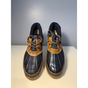 Sporto Vintage Women Navy Blue Tan Insulated Duck Shoes Rain Boots Low Top